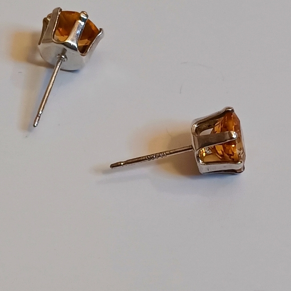 925** Vintage Large Stud Citrine Earrings - Picture 2 of 3